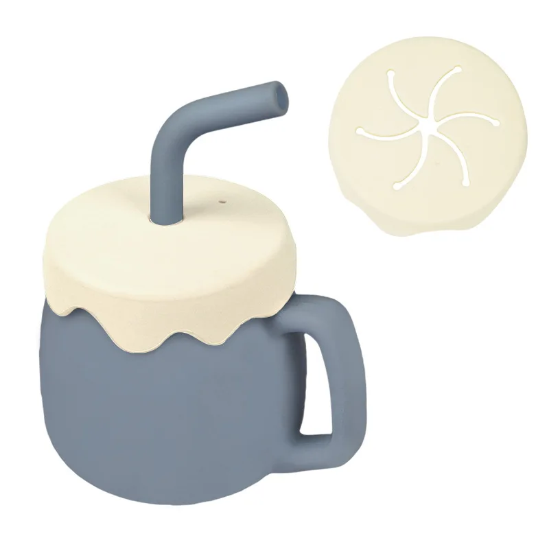 Baby Silicone Sippy Cup No Spill With Handle Silicone Baby Snack Cup Food Container Baby Leakproof Drinking With Straws