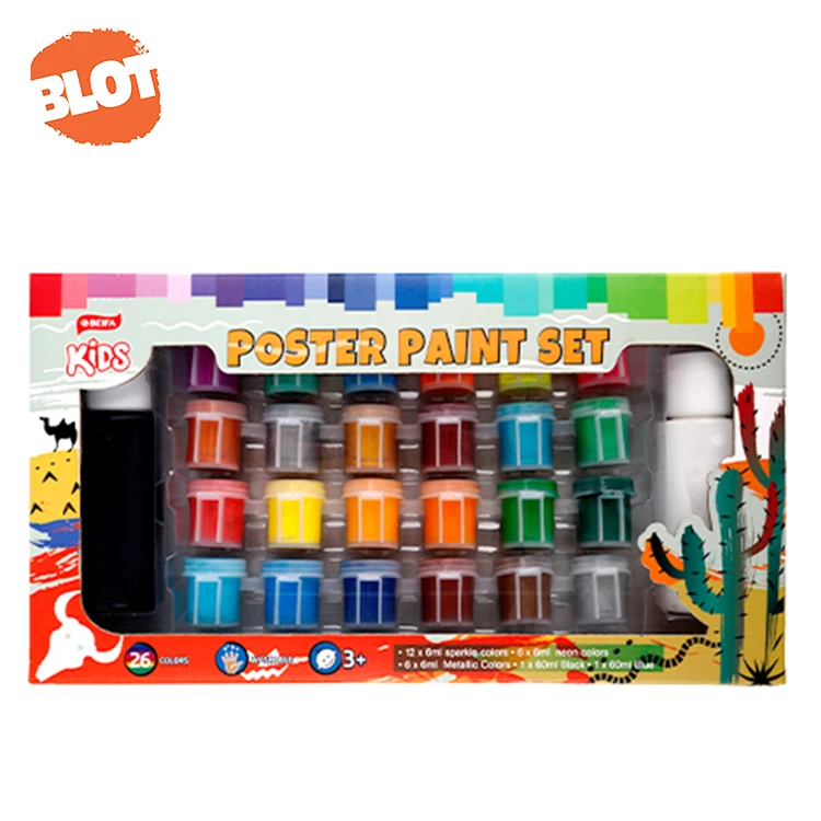 BLOT BRPT800006 26 Colors Mini Tube Packing Washable Fluorescent Poster Color Paint Set For Kids Adults