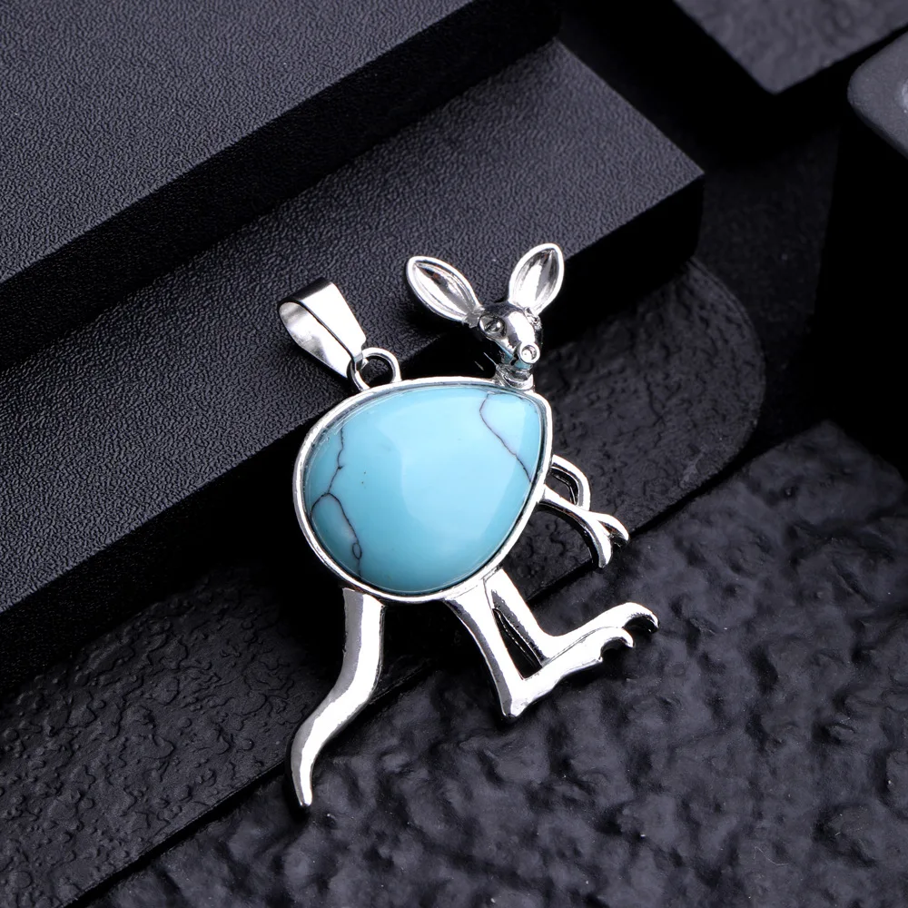 Fashion Jewelry Cute Animal Kangaroo Pendant Necklace for Women Girls Natural Stones
