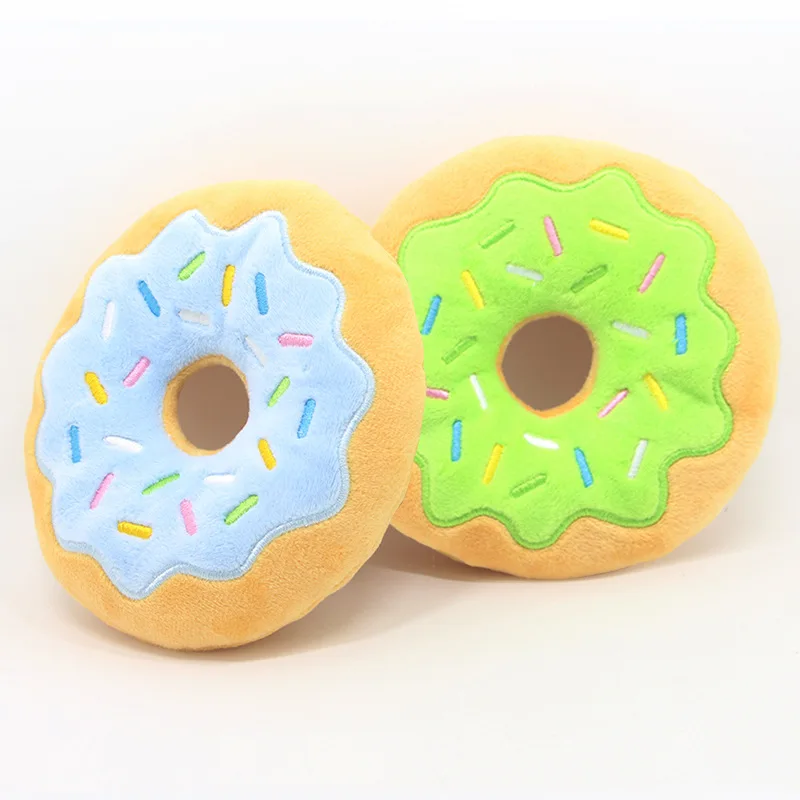 Dog Funny Bite Resistant Chew Squeaker Pet Voice Toy Soft Cotton Donut Pet Dog Chew Plush Dog Squeaky Toys