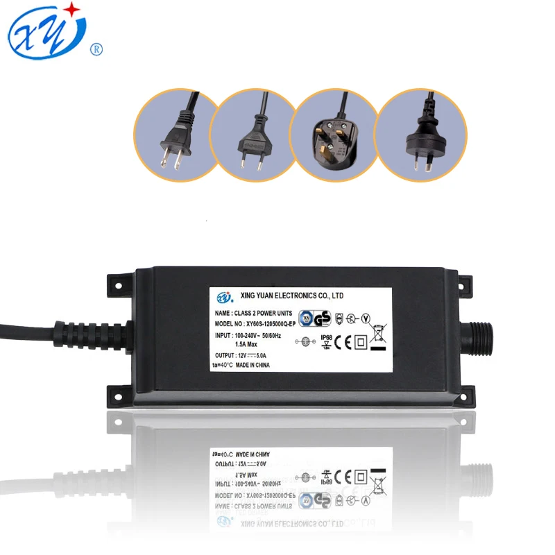  Высокое качество DC12V 5A 60W европейская вилка IP68 водонепроницаемый уличный ac dc адаптер питания