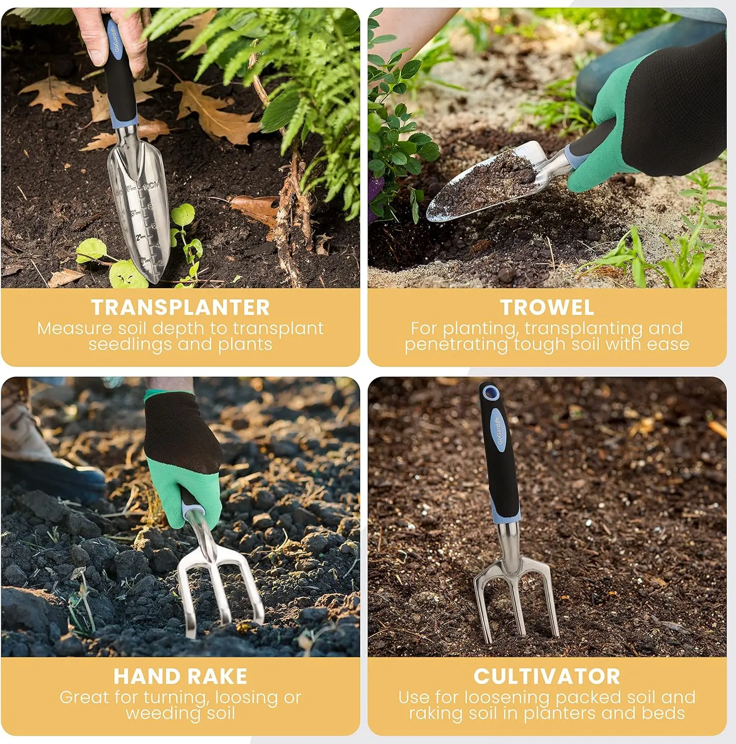 Hot sale rubber handle hoe shovel garden tool set gardening hand tools and essentials kit include weeder rake