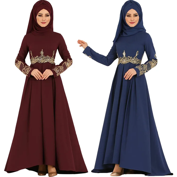 Embroidered High-waist Slim-fit Long Skirt and Big Swing Dress Kaftan Abaya
