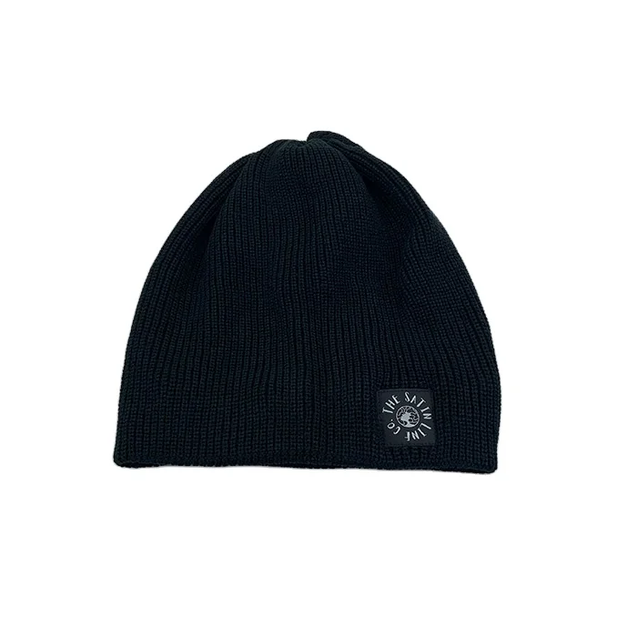 Solid Color Custom woven label Logo Rib Winter Knitted Hats Outdoor Warm winter hat Customize Beanies for Women And Men