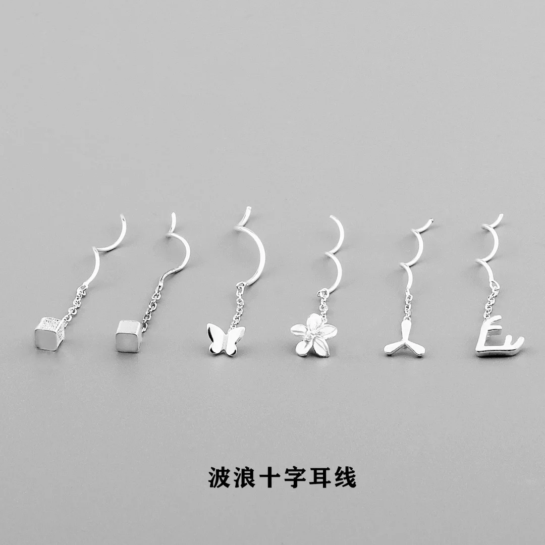 30pcs/bag S925 Sterling Silver U Shape Box Chain Ear Line With Loops & Peg Bails Link Chain Twisted Tassel Threader CZ Earring
