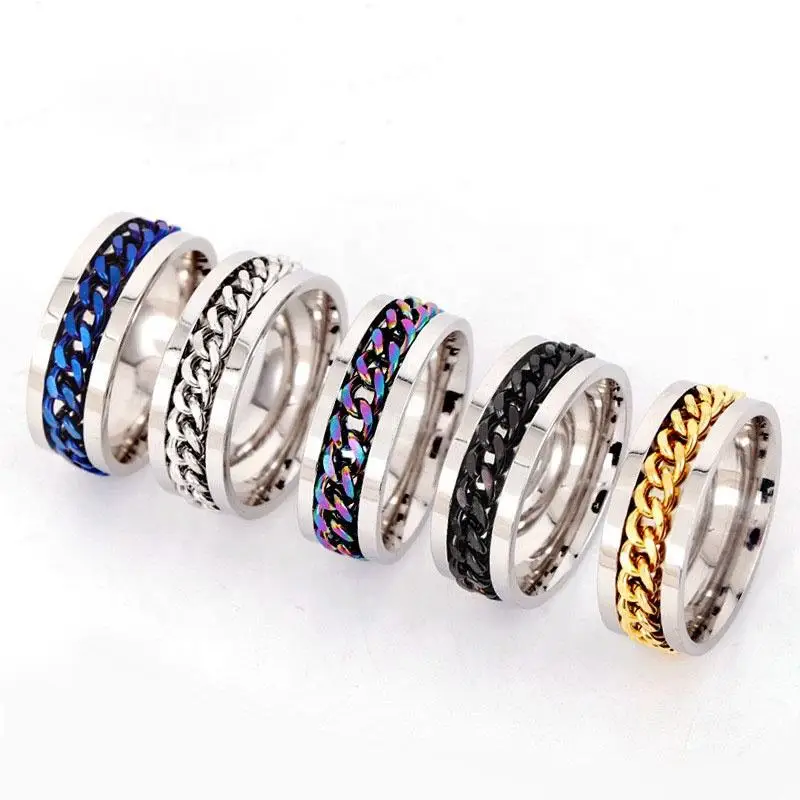 Stainless Steel Open Bottle Rotating Jewelry Rotatable Relief Chain Ring
