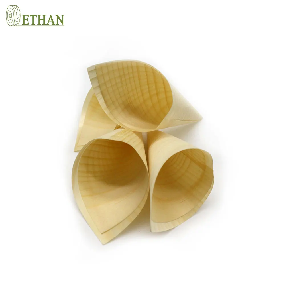 High Quality Wood Restaurant Modern Wooden Leaf Cone Sushi Lunch Box With Lid Cake Display Trays