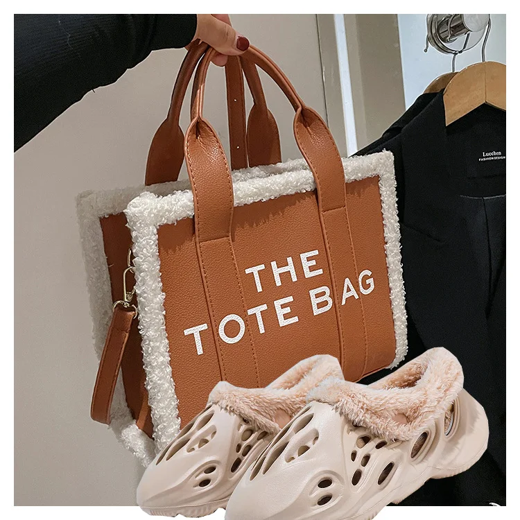 Custom Plush Purse Women Fashion Designer Shoes And Hand Bags Sets Crossbody Bag Unisex Slides Slippers