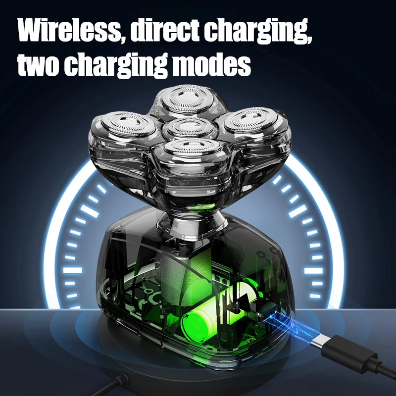 Suttik JK-1368 Graffiti Wireless Charging Shaver IPX6 Waterproof Affordable Multifunctional 5D Bald Head Shaver for Men 6 in 1