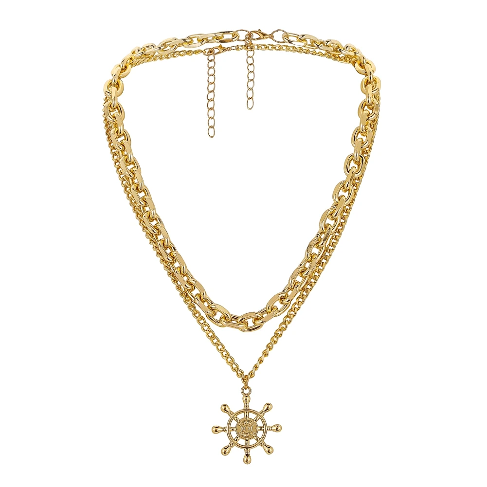 Модный хип-хоп Красивое золотое толстая цепочка с принтом «Якорь подвеска позолоченный мужское ожерелье
