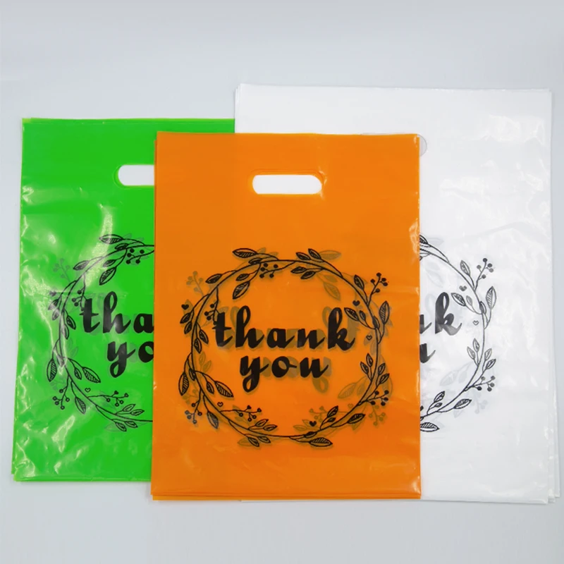 Wholesale Custom Black Plastic Hand Bags Thank You Four Finger Bags Fashionable Clothing Store Shopping Gift Bags Packaging