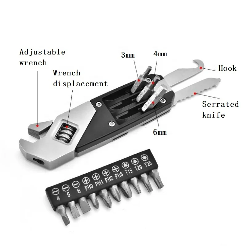 Stainless steel multi function Adjustable wrench for outdoor