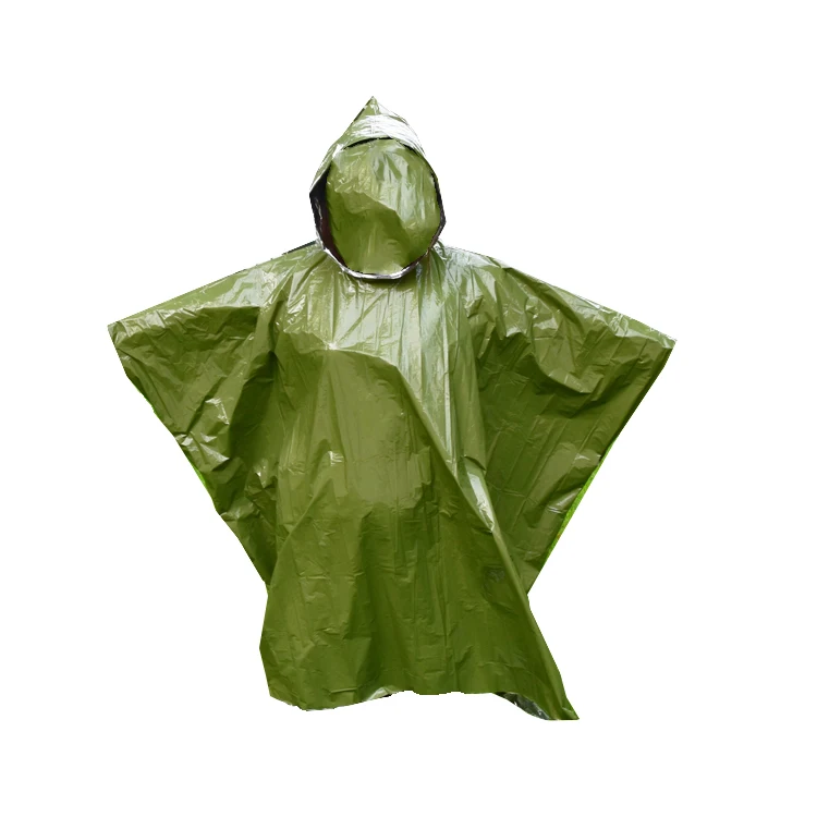 Многоразовый полиэтиленовый дождевик с капюшоном для взрослых, светоотражающая теплоизоляция, камуфляжное аварийное пончо из алюминиевой фольги для выживания