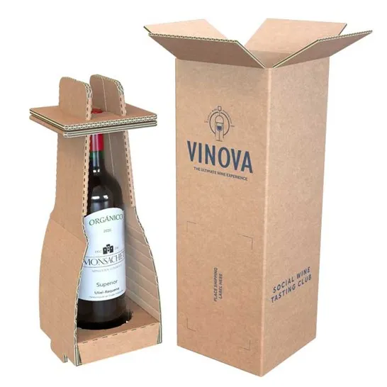 Custom Recyclable Kraft Paper Wine Bottle Insert Rigid Cardboard Mailer Beer Vodka Gift Packaging Stickers Embossing Stamping