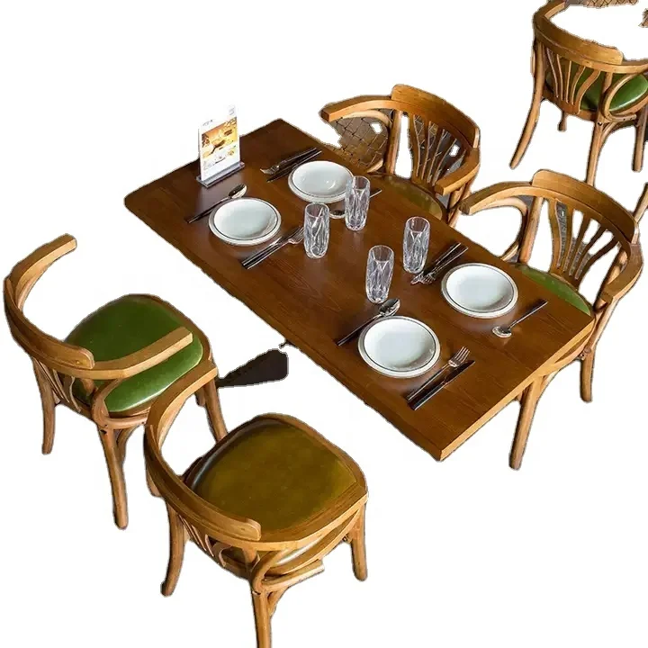 Wholesale cafe dining table and chairs set restaurant furniture vintage solid wood chair