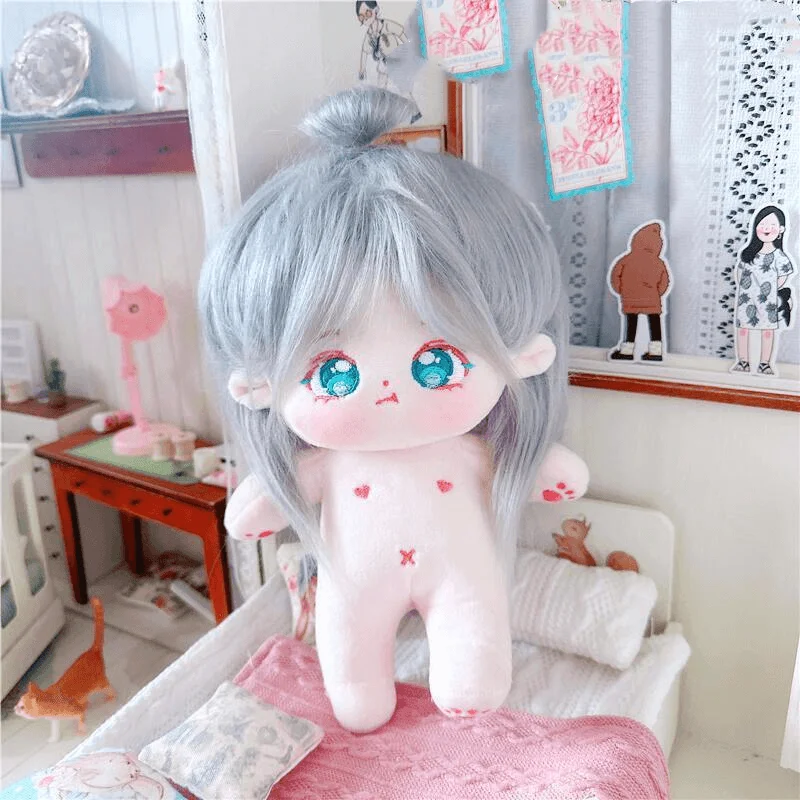 Wholesale 20 cm Grey Silk Hair Chibi Girl Cotton Doll Toy Plushie With Inner Skeleton