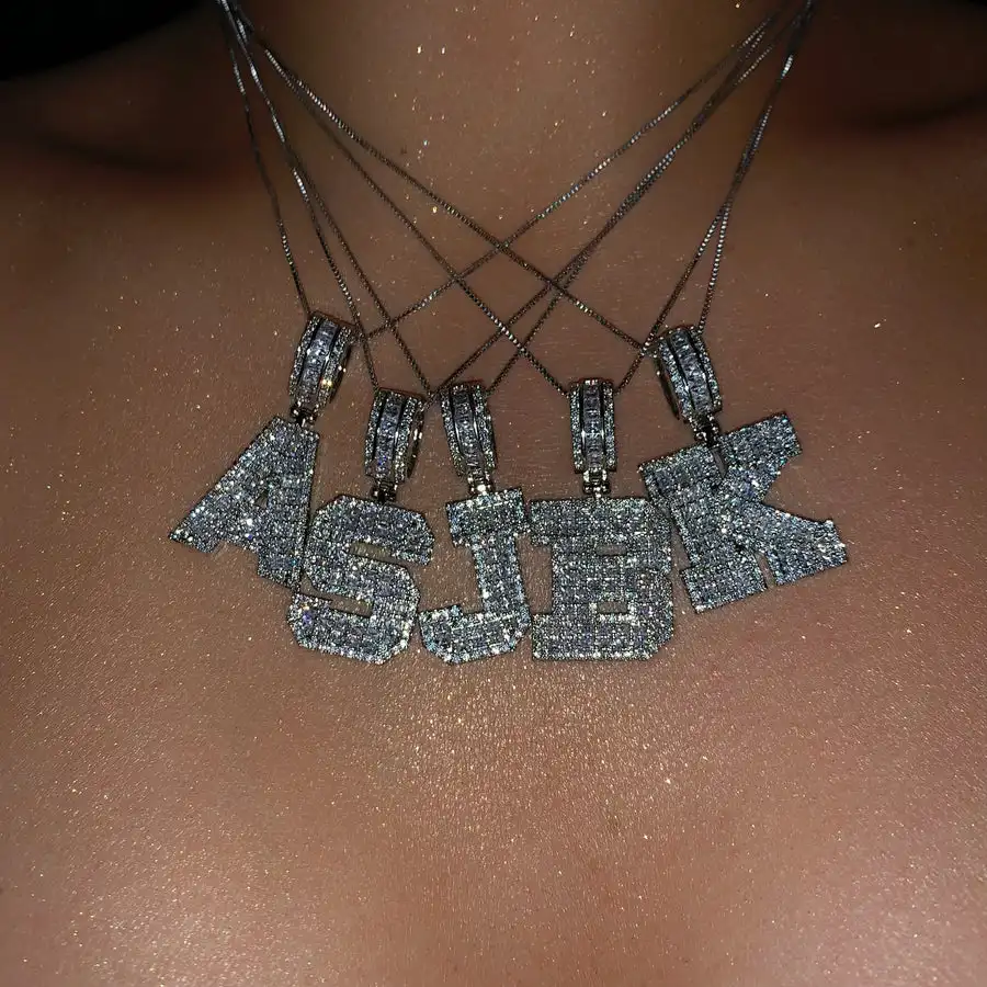 customize iced out bling women letter jewelry paved 5a cubic zirconia cz 26 Alphabet Pendant Necklace