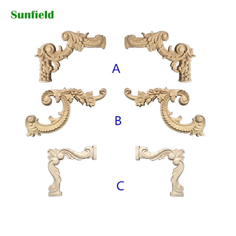 Customized wood carved appliques onlays wood decorative corner onlays wood carving appliques in carving crafts
