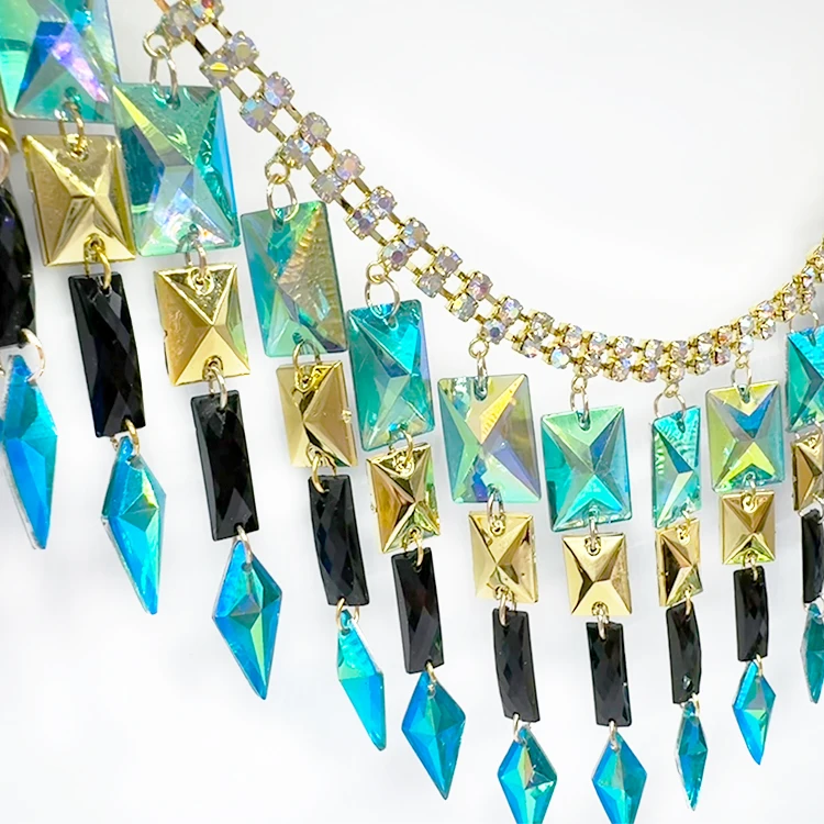 New fashion AB Color Resin Stone Hot fix Rhinestone Beaded Applique Tape Trim Iron on Carnival Costume Wedding Dress Decor