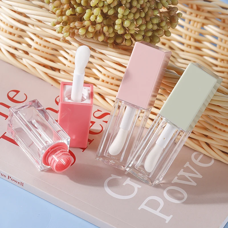 Free sample customize square lipgloss tube cosmetic packaging 5ml empty lip gloss tube with big wand
