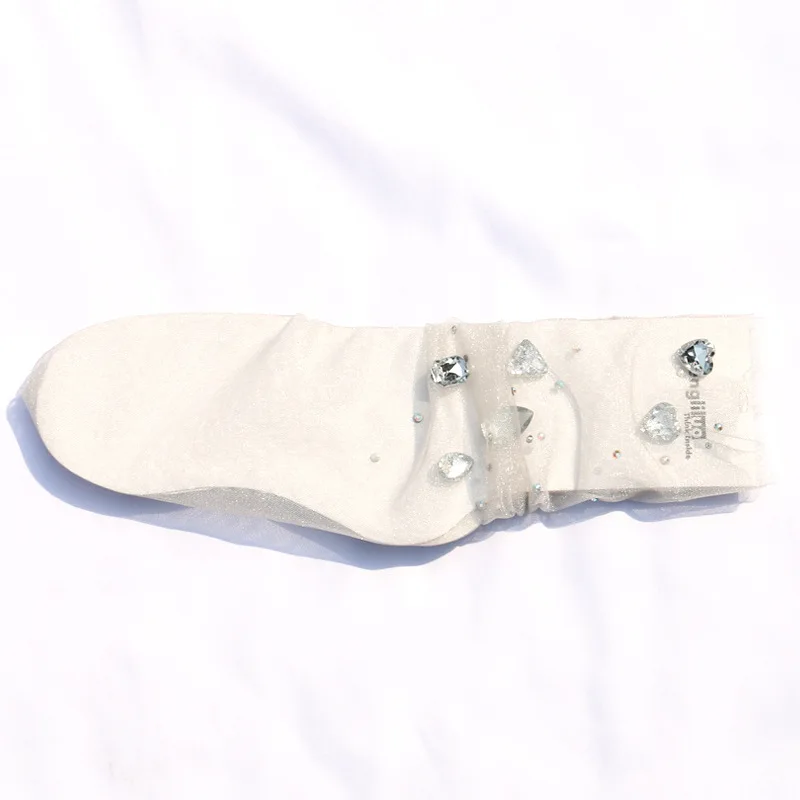 Transparent lace Breathable Crew Ladies Socks Star Sparkling Rhinestone Heart Shaped Lace Mesh Socks For Girls