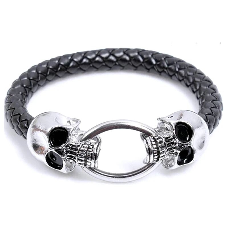Exaggerated Personality Punk Skull Woven Leather Bracelet For Men