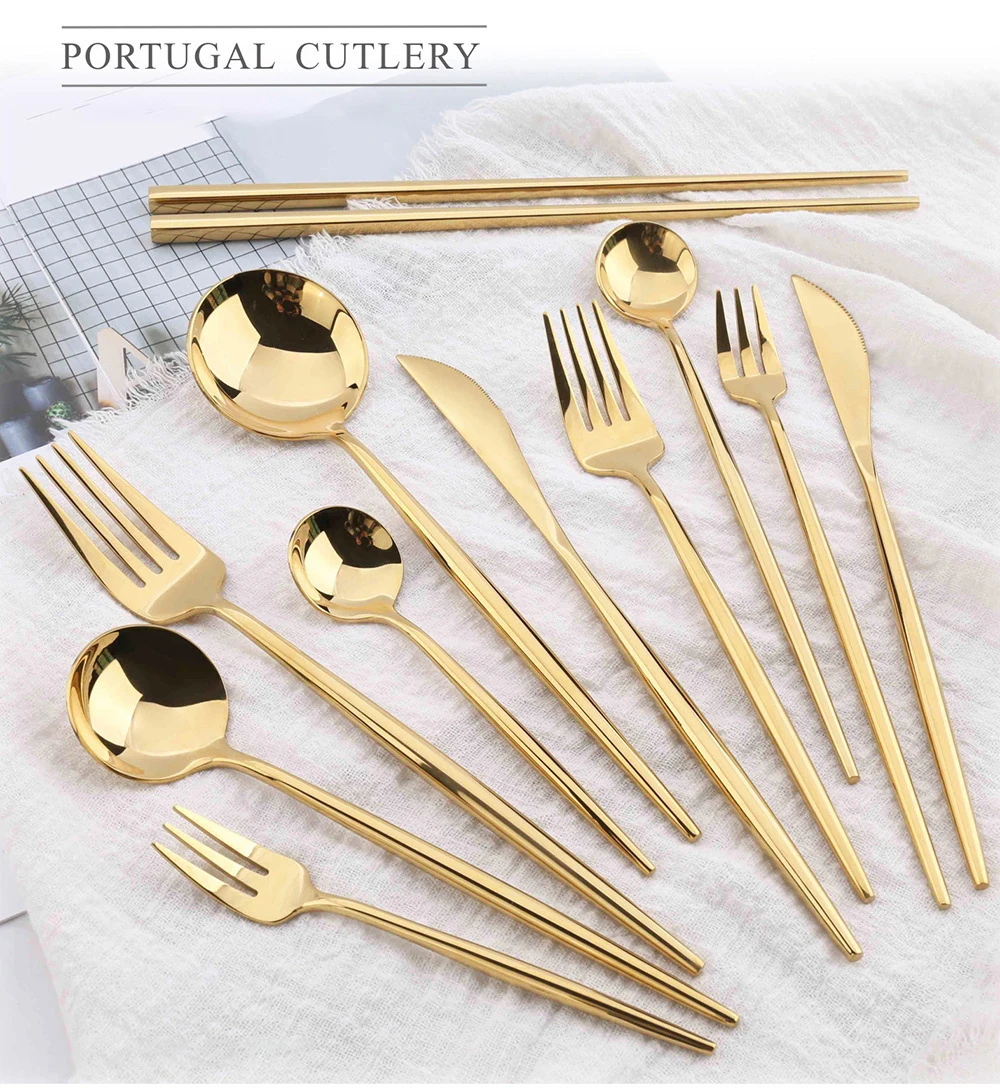 Sets Reusable White Kitchen Stainless Korea Modern 304 Box Luxury Hammered Service San Flatware