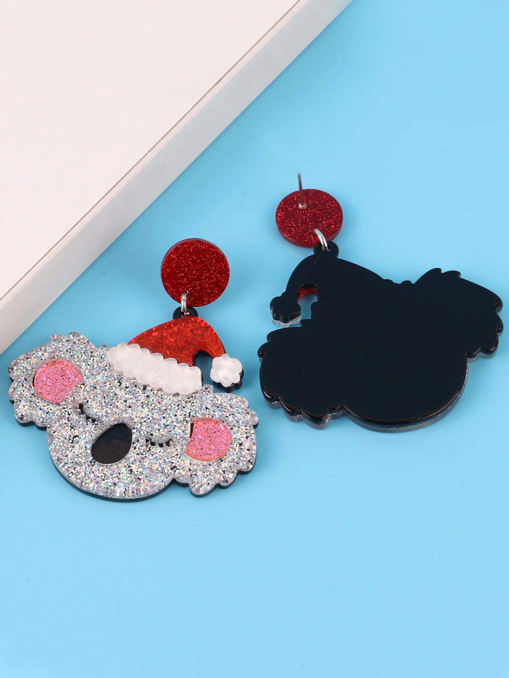 Wholesale Best selling creative animal glitter Cute Koala Santa hats Laser Cutout acrylic earrings for women