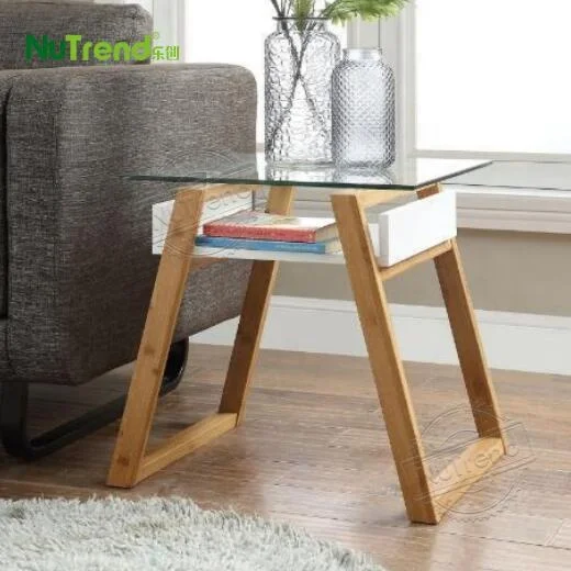 Mid Century Wooden White Bamboo Furniture Accent End Tables Living Room Modern Glass Bed Side Table