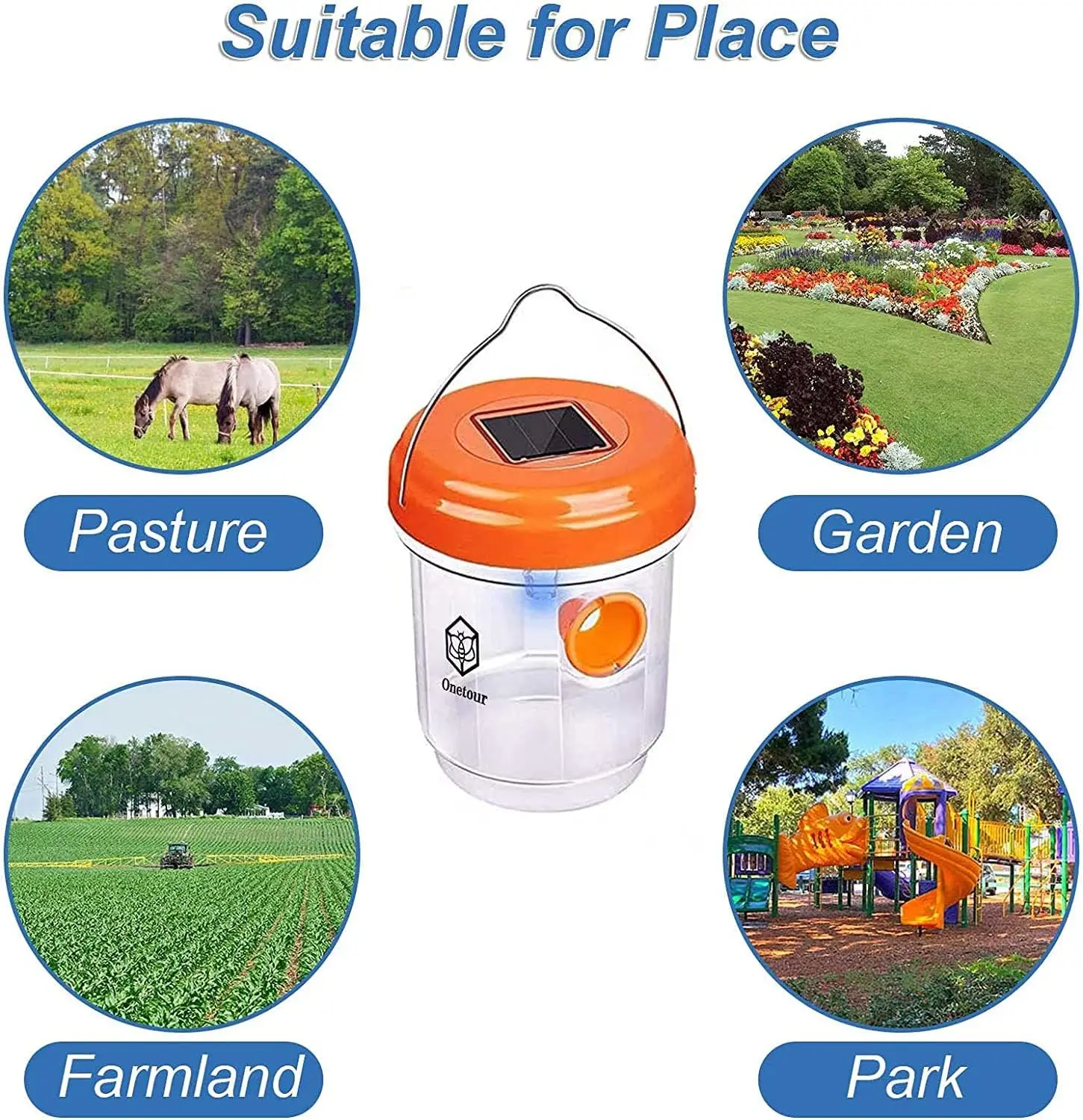 Reusable Wasp Catcher Trap with Solar Power UV LED Light Hanging Wasp Killer for Outdoor Yellow Jackets