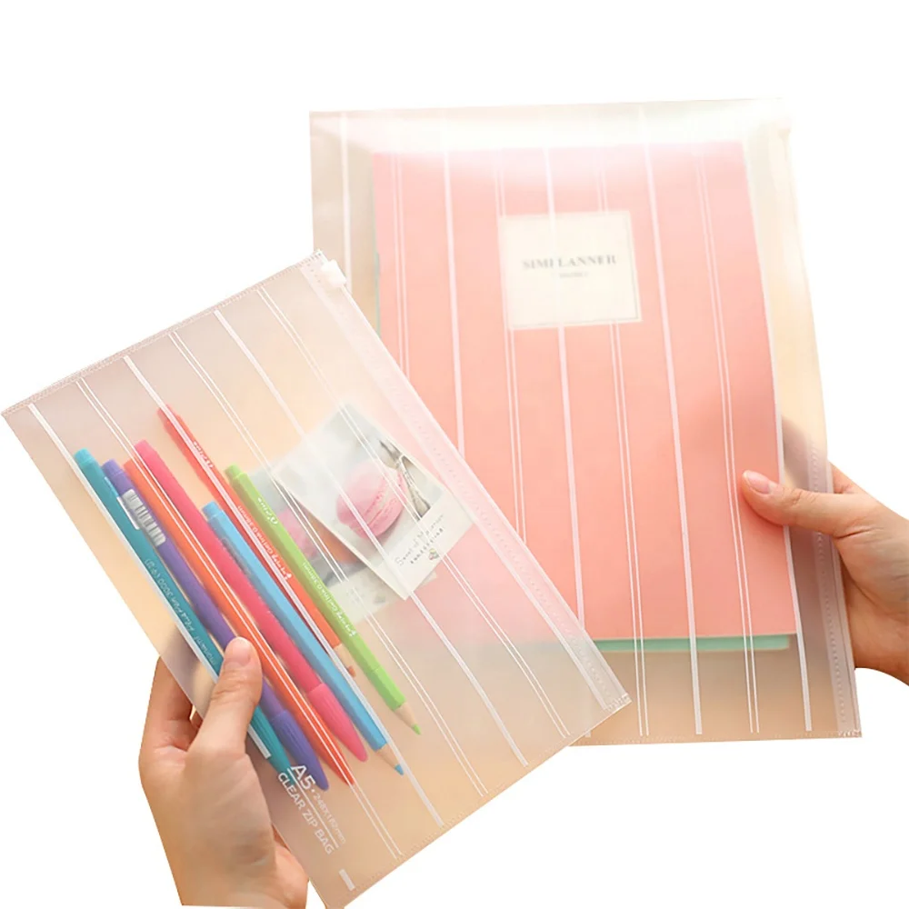 
Amazon Top Seller Office School Eco-friendly Child Clear Matte Zipper File Holders Bill Data Storage Invoice Plastic Folders 