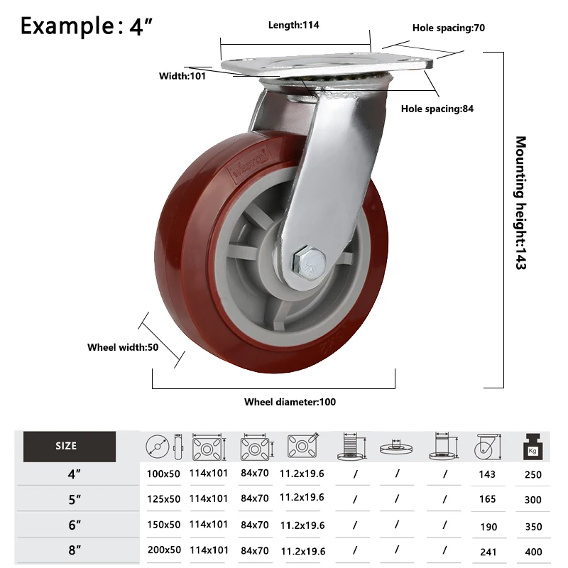 PU Heavy Duty Rotate Alloy Steel Caster Wheel Trolley Hand Carts Castor