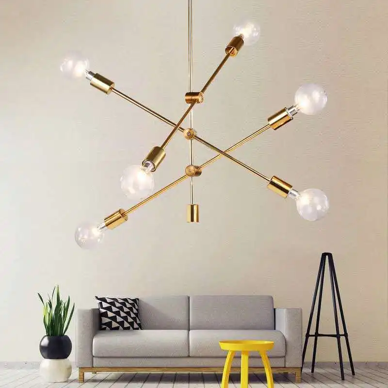 6 -Light Iron Tube lamp Simple design restaurant chandelier Modern Nordic bronze pendant light for bedroom living room