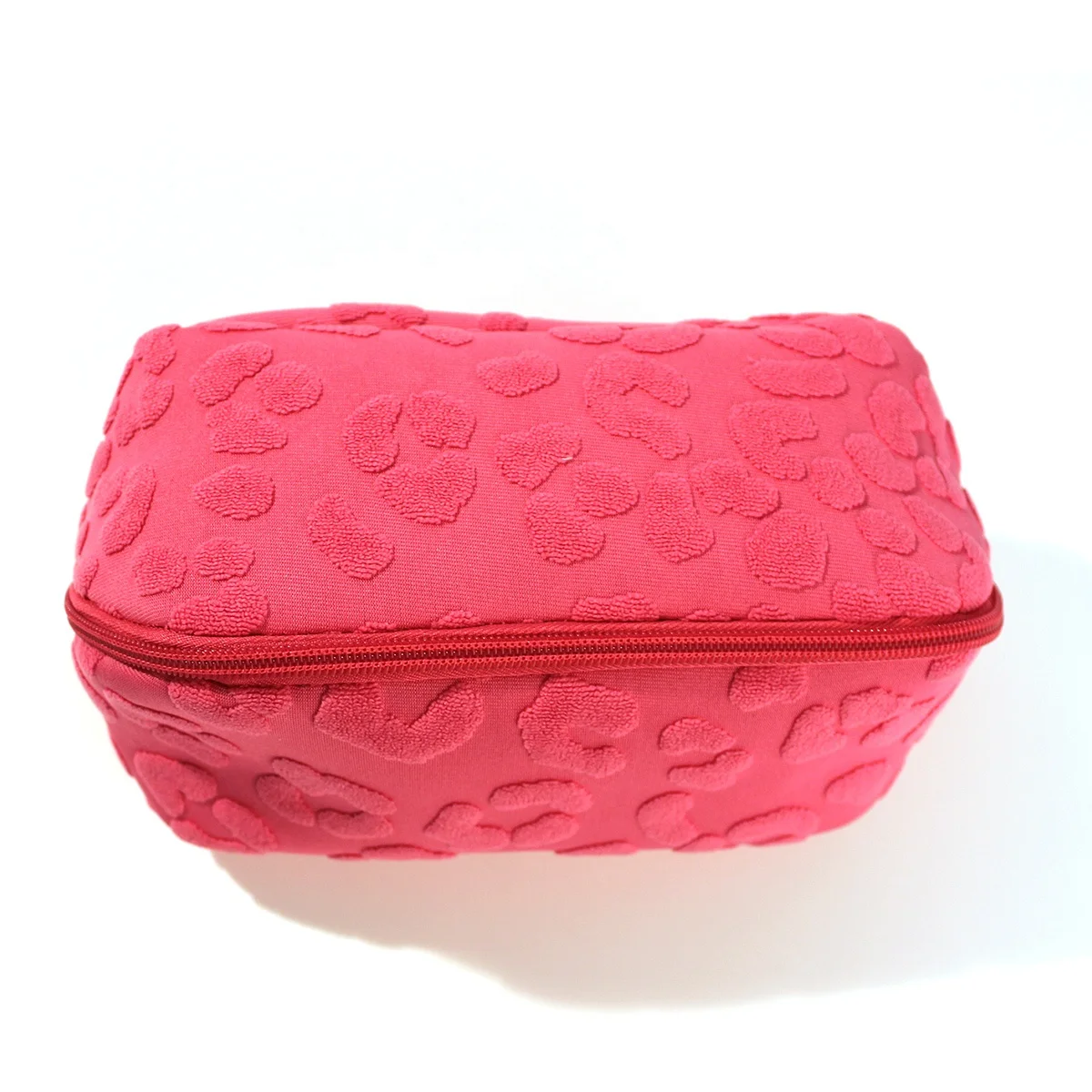 Soft Recycled Terry Towel Peach Skin Velvet Cosmetic Bags Toiletry Cases Flower Pattern Embossed Travel Make Up Bags