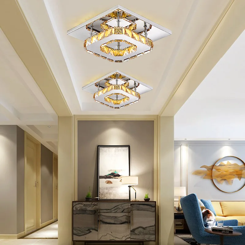 Small stainless steel nordic aisle chrome 110V 220V  luxury shine bedroom crystal led ceiling lamps light