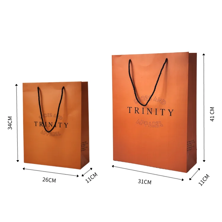 Light luxury Custom Orange Paper Shopping Bag with Your Own Logo