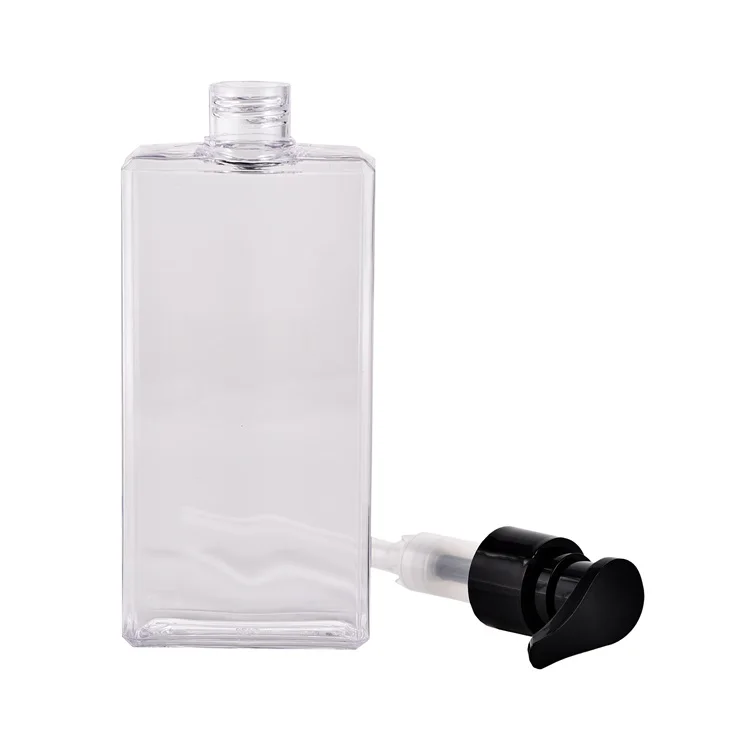 Hot Sale Clear Empty PETG 500ml Shower Gel Plastic Bottle Hair Care White Flat Square Shampoo Lotion Pump Plastic Bottle