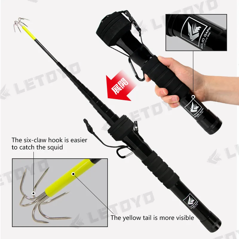 Squid Fishing Gaff 3m 4m Saltwater Telescopic Rods Hook Harpoon Spear Fishing Net Dook Squid Jig Egiing Rod With Squid Boat Hook