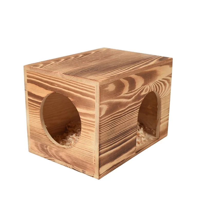 Wooden pet cat litter winter insulation house creative chinchilla litter pet log house hamster cage small wooden box