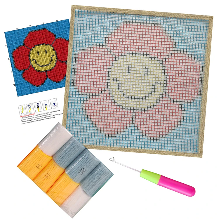 Adult DIY Carpet Yarn Art Craft Canvas Fabric Latch Hook Pillow Kit Latch Hook Rug Kit for Adults