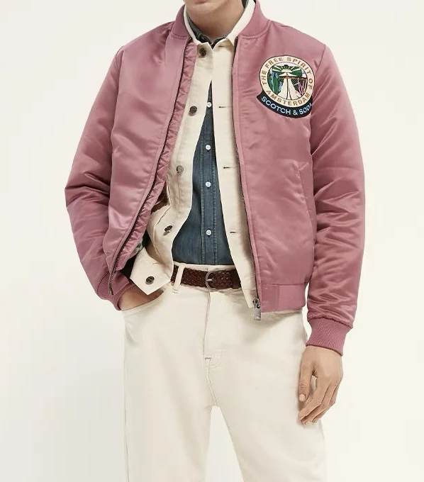 Custom embroidered logo thick cotton padded puffer pink color nasa bomber jacket coat top quality satin bomber jacket