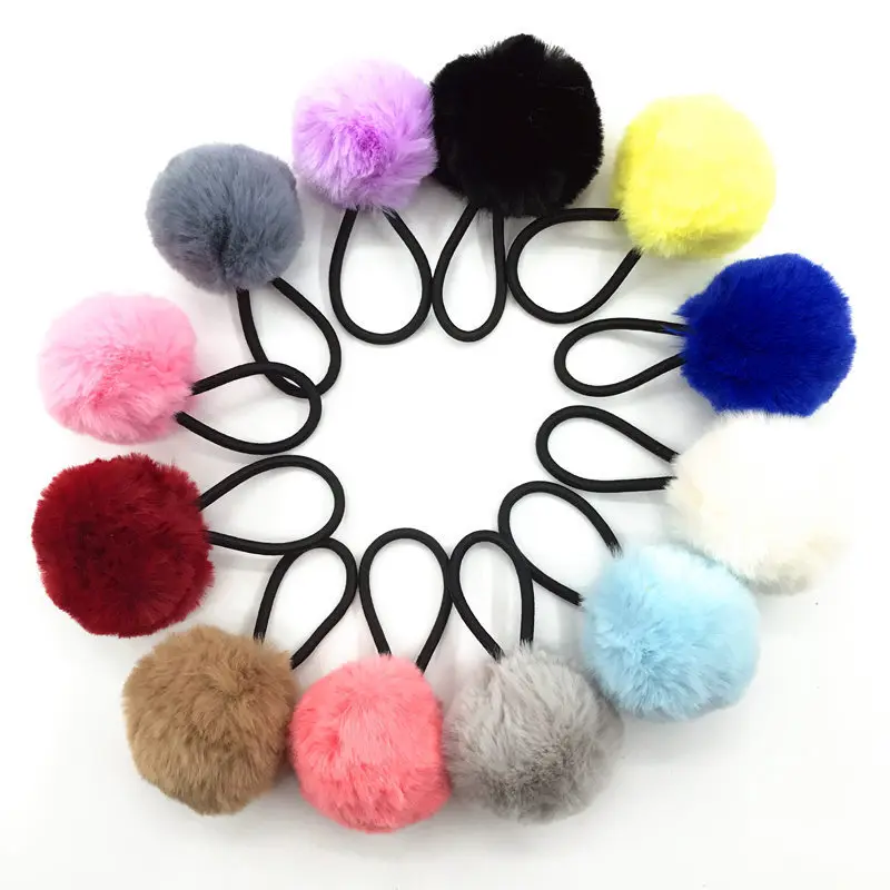 Pom Pom Elastic Hair Ties Fluffy Ponytail Holders or Girls Toddlers Pigtail