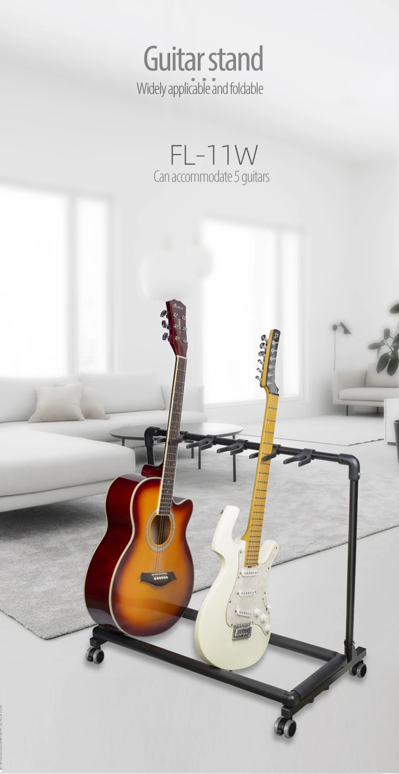 FL-13W Custom Professional With Wheels Rack Metal Multiple With 3/5/7 Guitars Display Stand String Instrument Accessories