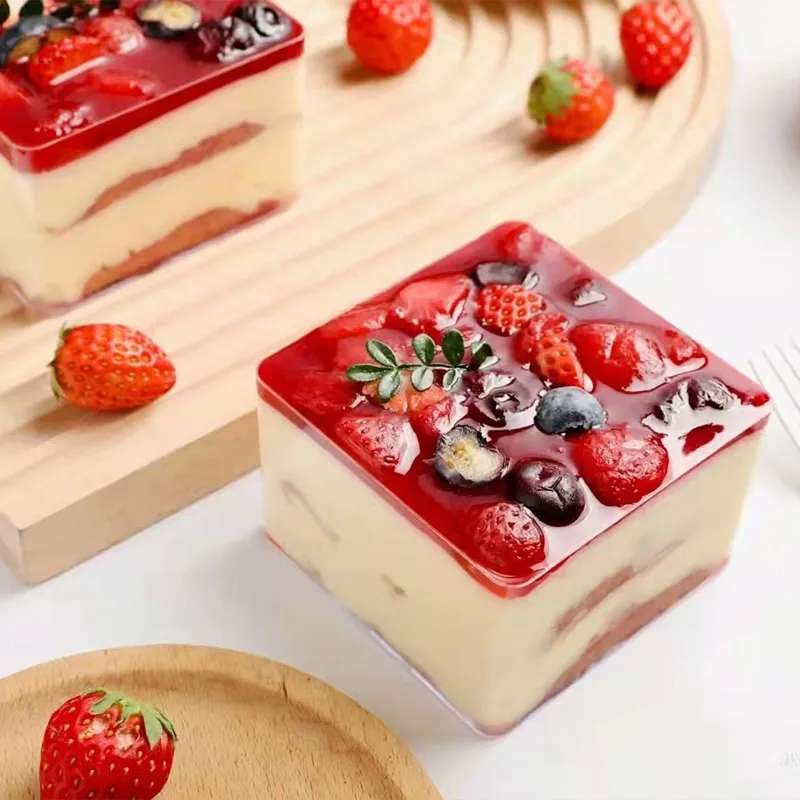 Tiramisu Dessert Box Custom Small Square Transparent Clear Display Acrylic Cake Box for Cookie