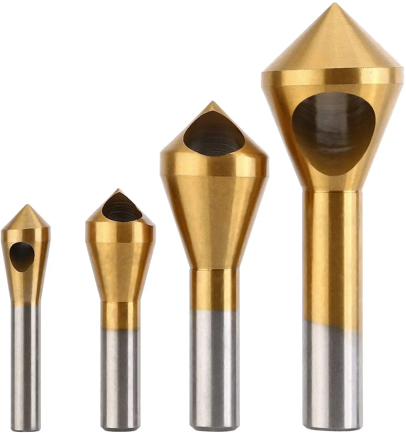 4pcs Countersink Drill Bit Set Chamfer Deburring Tool with 90 Degree Center Countersink Bit for Wood Quick Change Bit