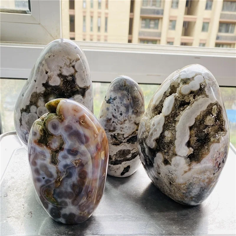 Wholesale Natural Crystal Geode Ocean Jasper Free Form Standing for Decoration
