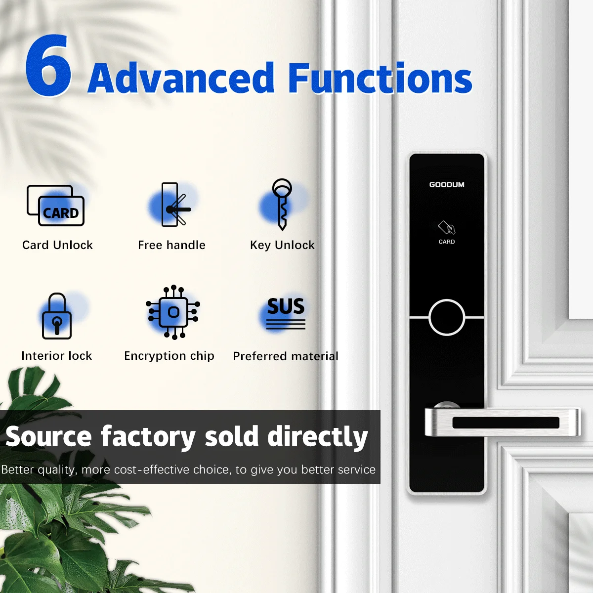 Goodum Wholesale Commercial RFID Door Lock for Wood Doors Hotel Key Card System with Custom Card Reader and Door Lock