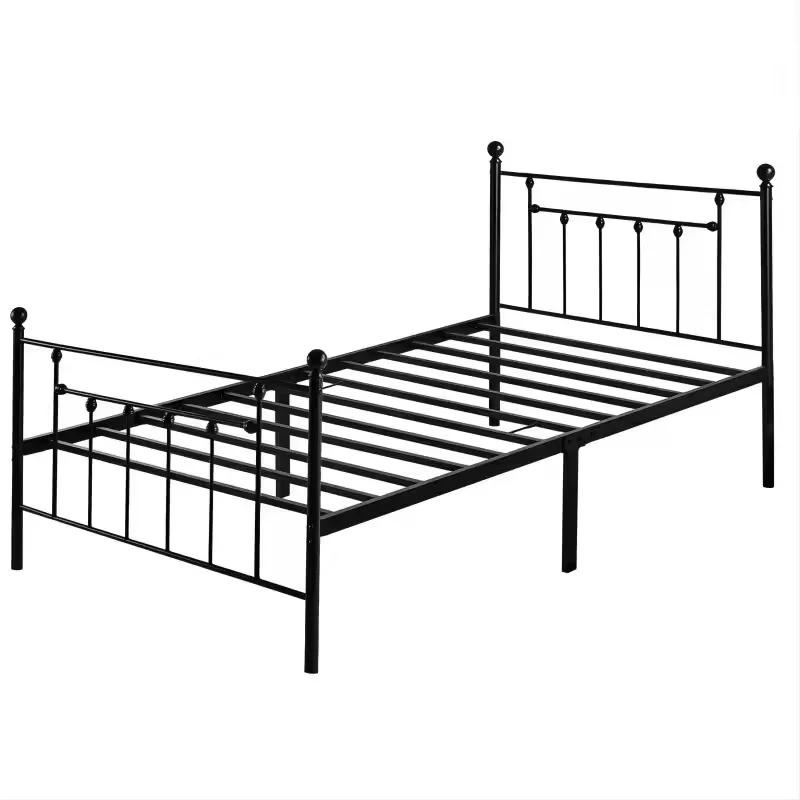 Metal Platform Bed 14-inch Steel Tube Iron Bed With Decorative Ball 40 Headboard Metal Open-Frame Bed