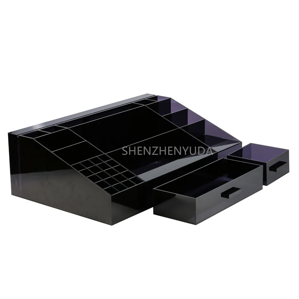 Black PMMA Counter Cosmetic Unit Showcase Lucite Lipstick Eyeshadow Make up Brush Palette Cosmetic Integrated display stand