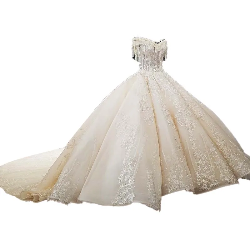 
China ivory off shoulder sweetheart ball gown lace up back hand work wedding dresses vestido de noiva hot selling special dress 